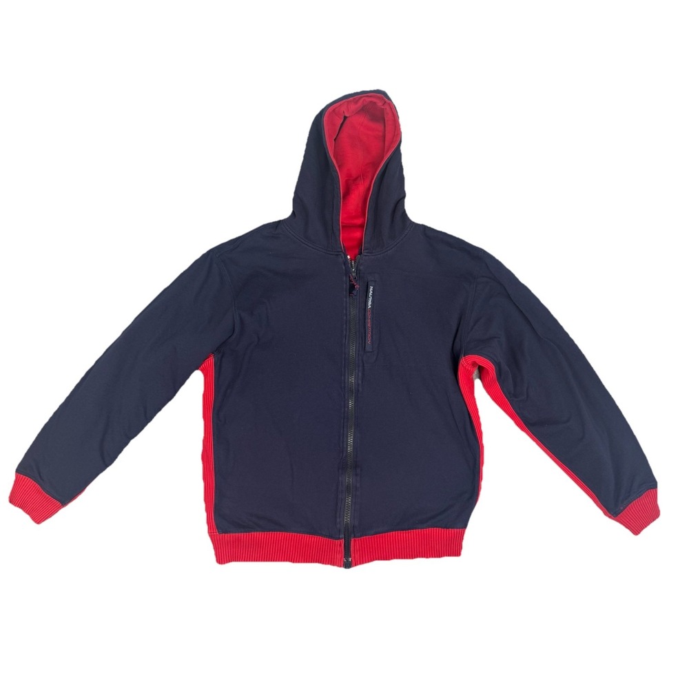 Vintage Nautica Competition Hoodie Men L Red and Navy Back Logo Reversible
